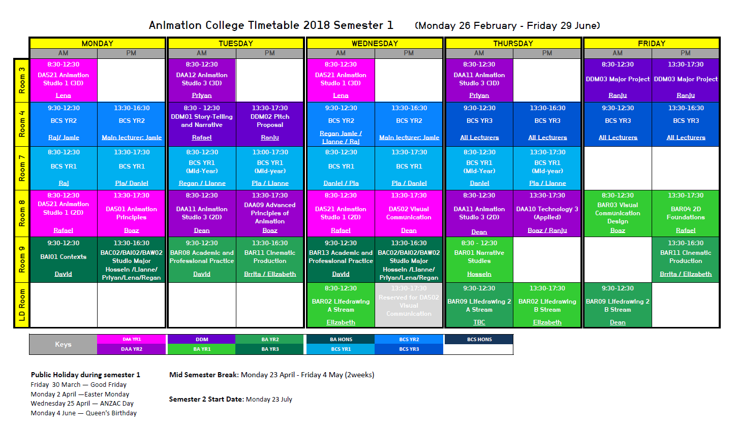 Timetable 2018 Semester 1